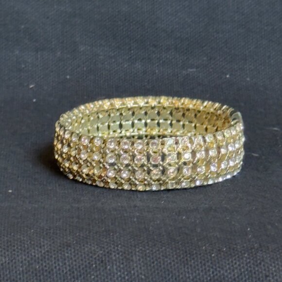 Gold-Tone Rhinestone Cuff Bracelet Women's Adjustable Fit Elegant Design - Picture 7 of 9